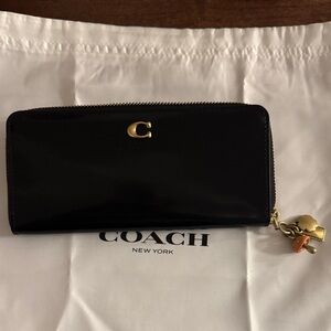 Coach Black Card Holder with Gold Charm